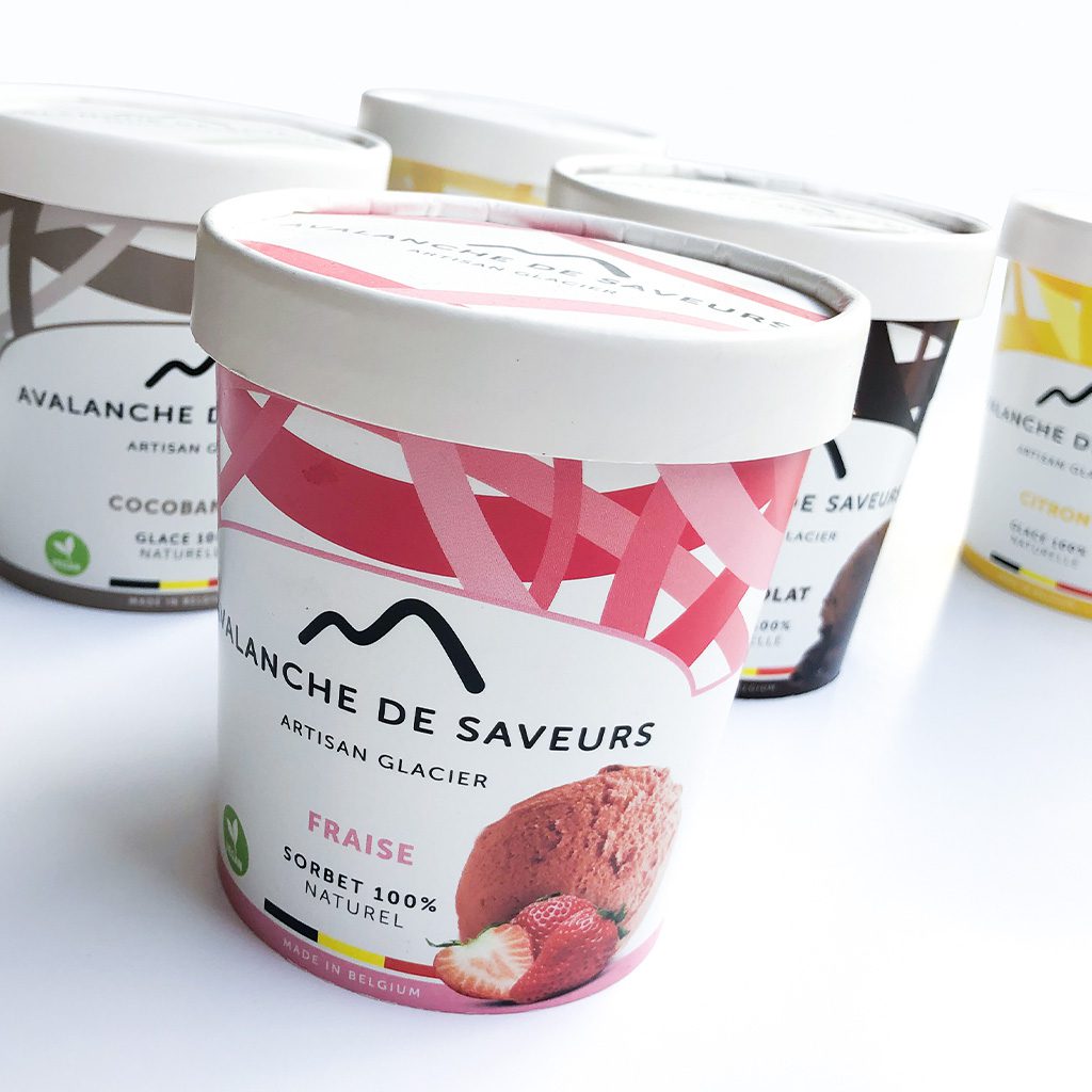 Packaging coloré Avalanche de Saveurs pour la gamme classique de glaces artisanales
