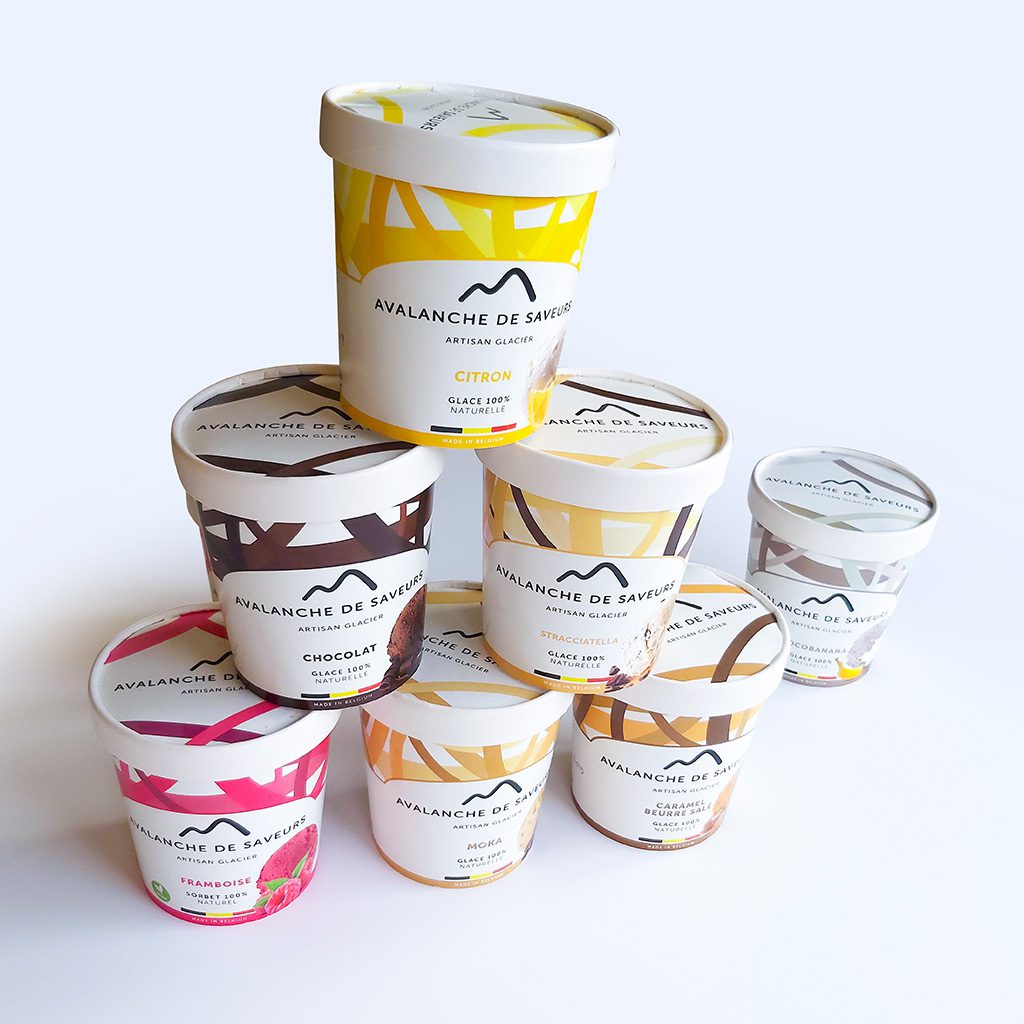 Packaging coloré Avalanche de Saveurs pour la gamme classique de glaces artisanales