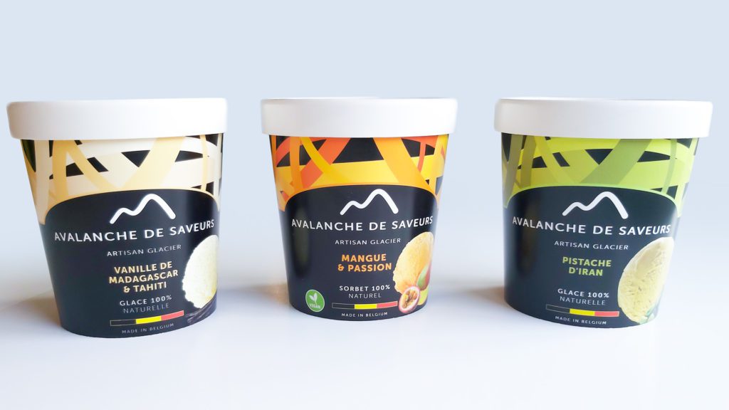 Packaging coloré Avalanche de Saveurs pour la gamme classique de glaces artisanales