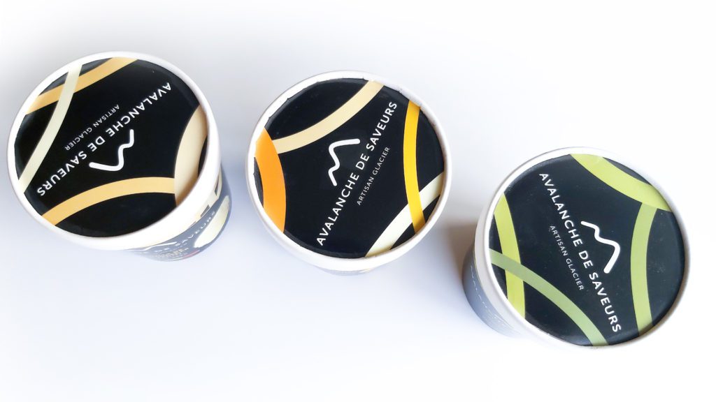 Packaging coloré Avalanche de Saveurs pour la gamme classique de glaces artisanales